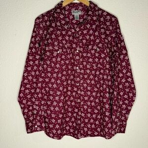 Vintage Wrangler Shirt Pearl Buttons Western Top Maroon Floral Women’s Size Lg